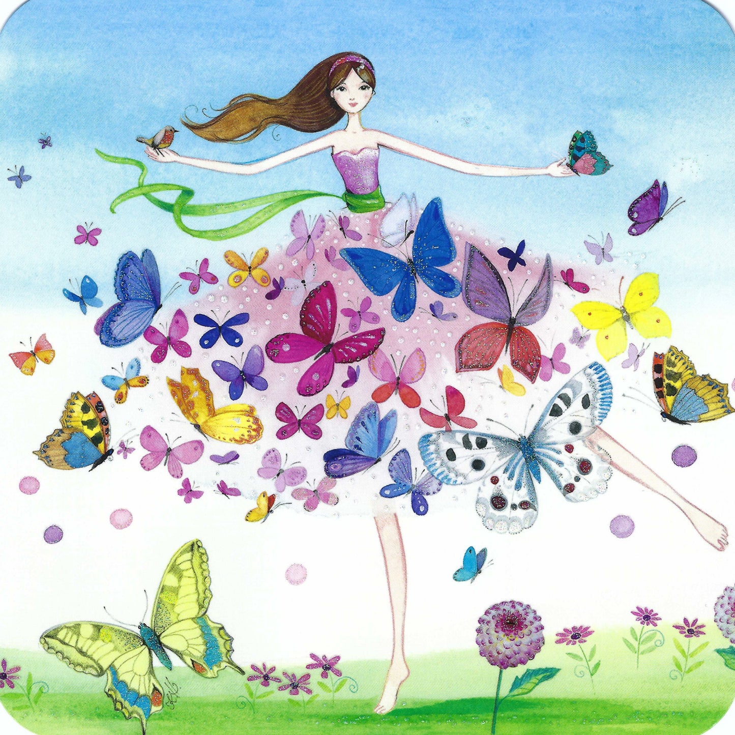 Taurus Cards - Kristiana Heinemann - Woman with Butterflies - Postcard with glitter details