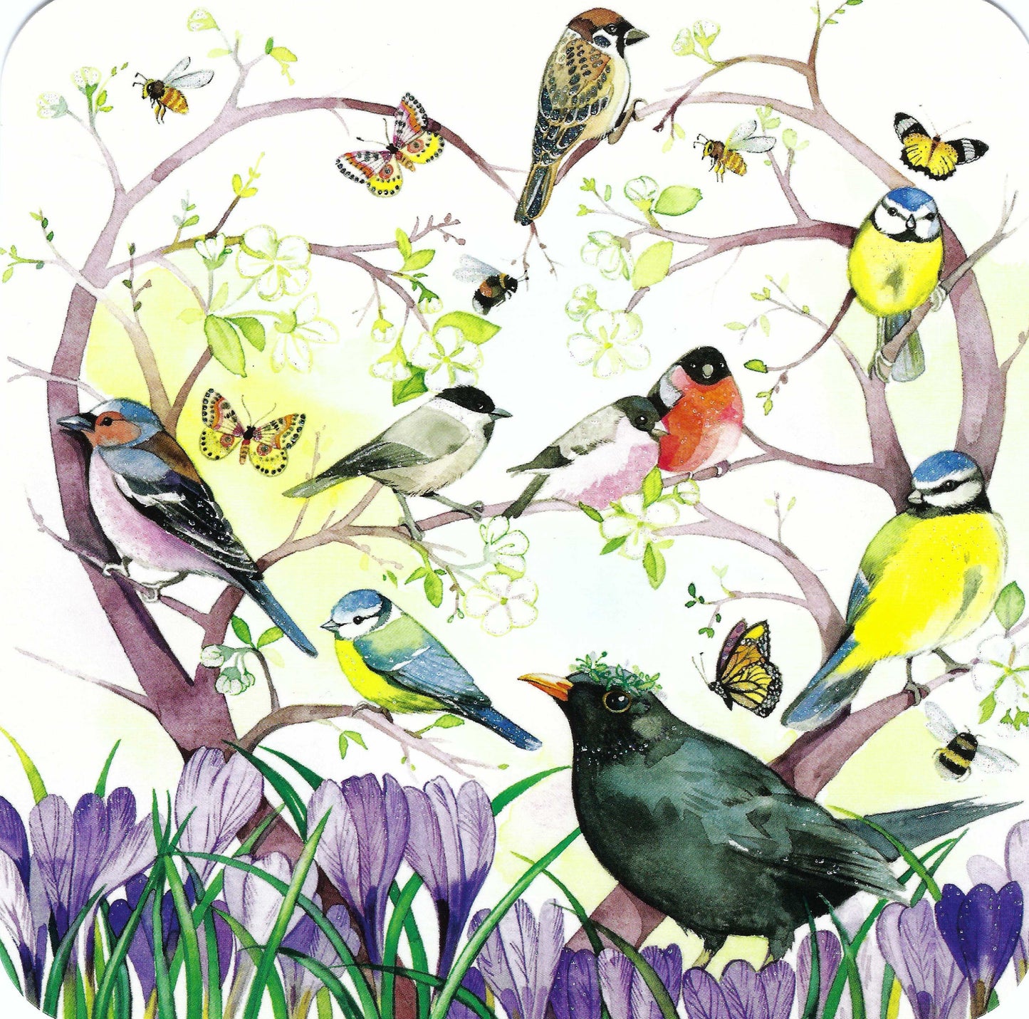 Taurus Kunstkarten - Heart - Birds - Crocuses - Flowers - Spring - Postcard