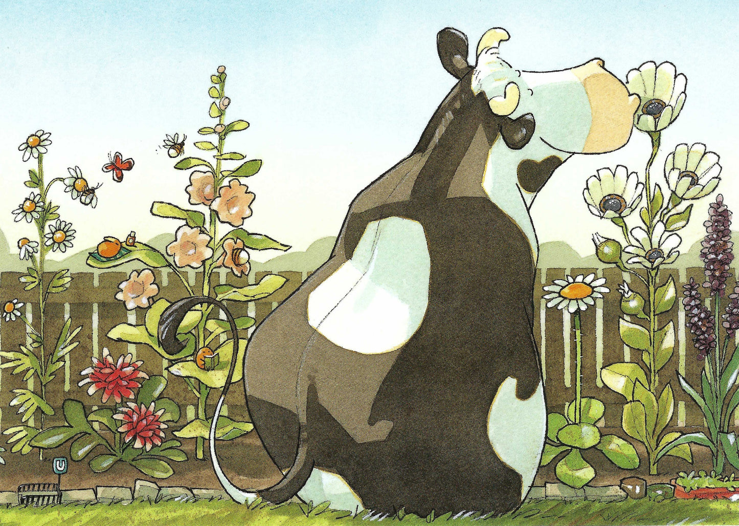 Taurus Kunstkarten Postcard - Cow - Lieselotte Sits in the Flower Bed