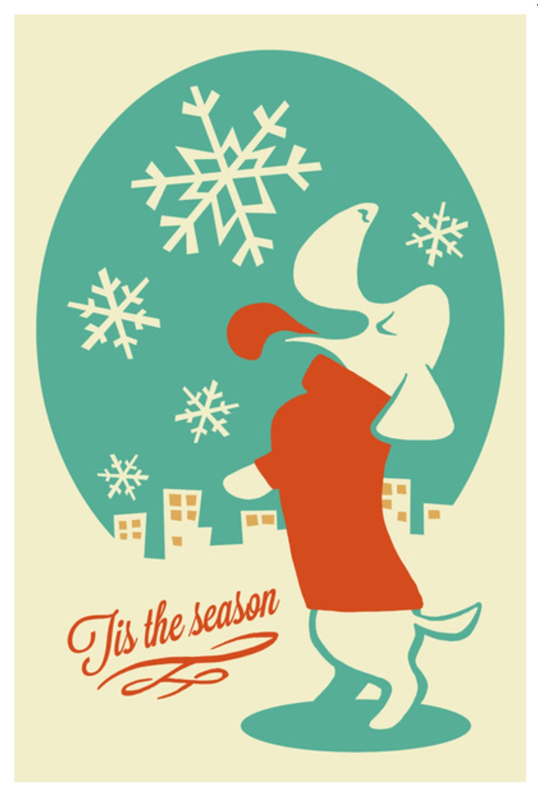 Tis the Season Retro Christmas Postcard with Dog by Lantern Press