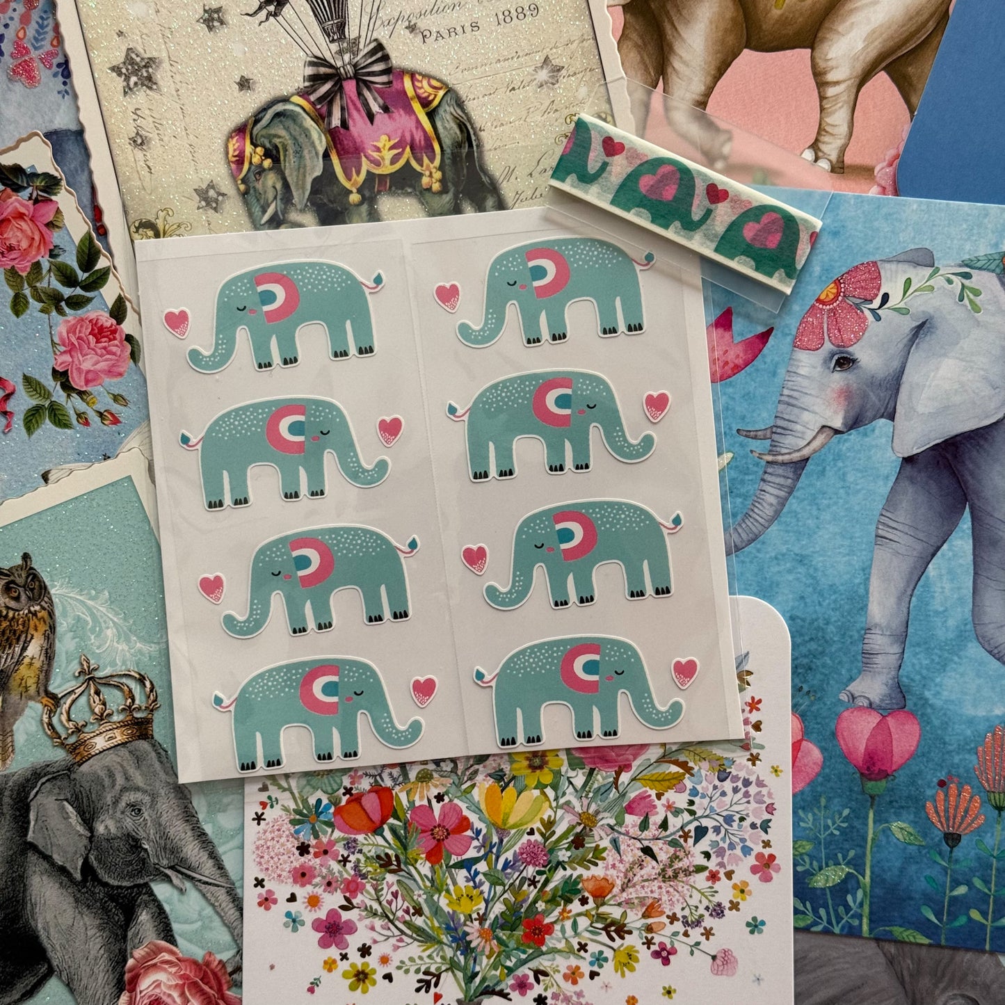 Elephant Stickers and Washi Tape - perfect for journaling, snail mail and stationery lovers