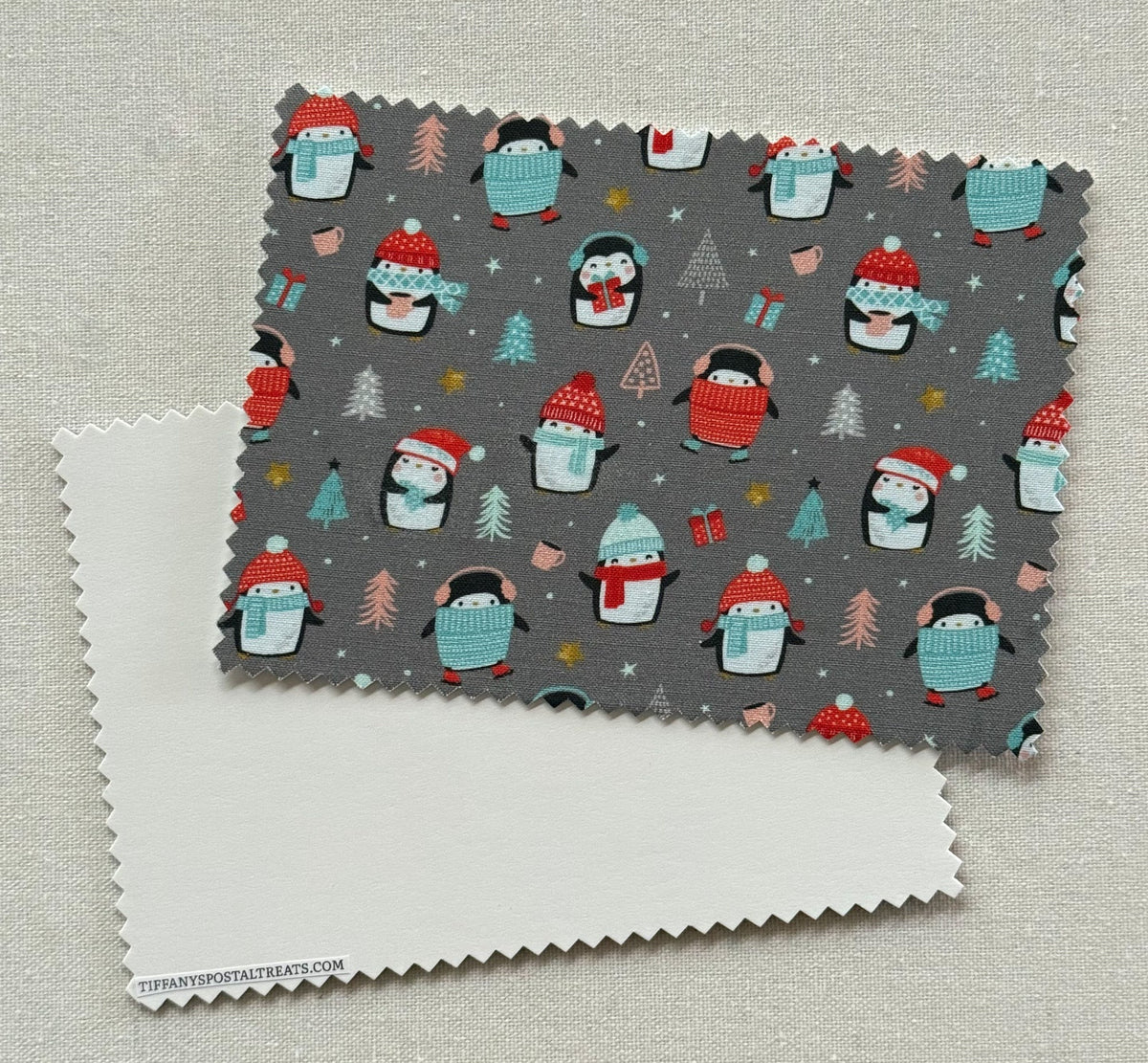 Winter Penguins Fabric Postcard