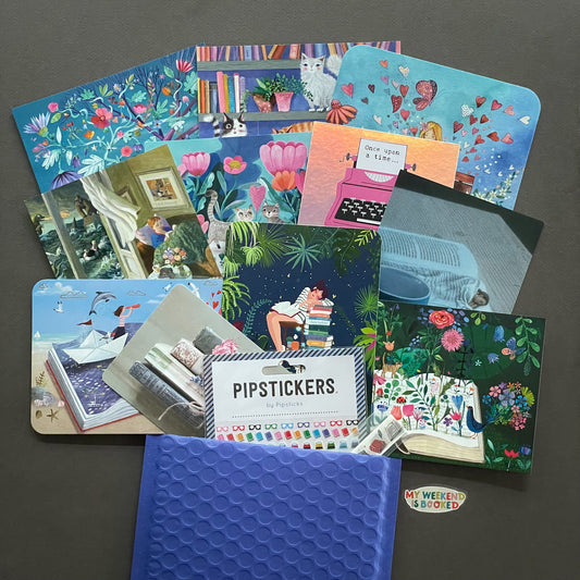 Once Upon a Time - Book Lovers Postcard Pack - Mix of Book-themed Postcards, Stickers & Washi Tape