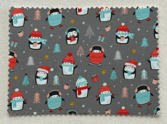 Winter Penguins Fabric Postcard