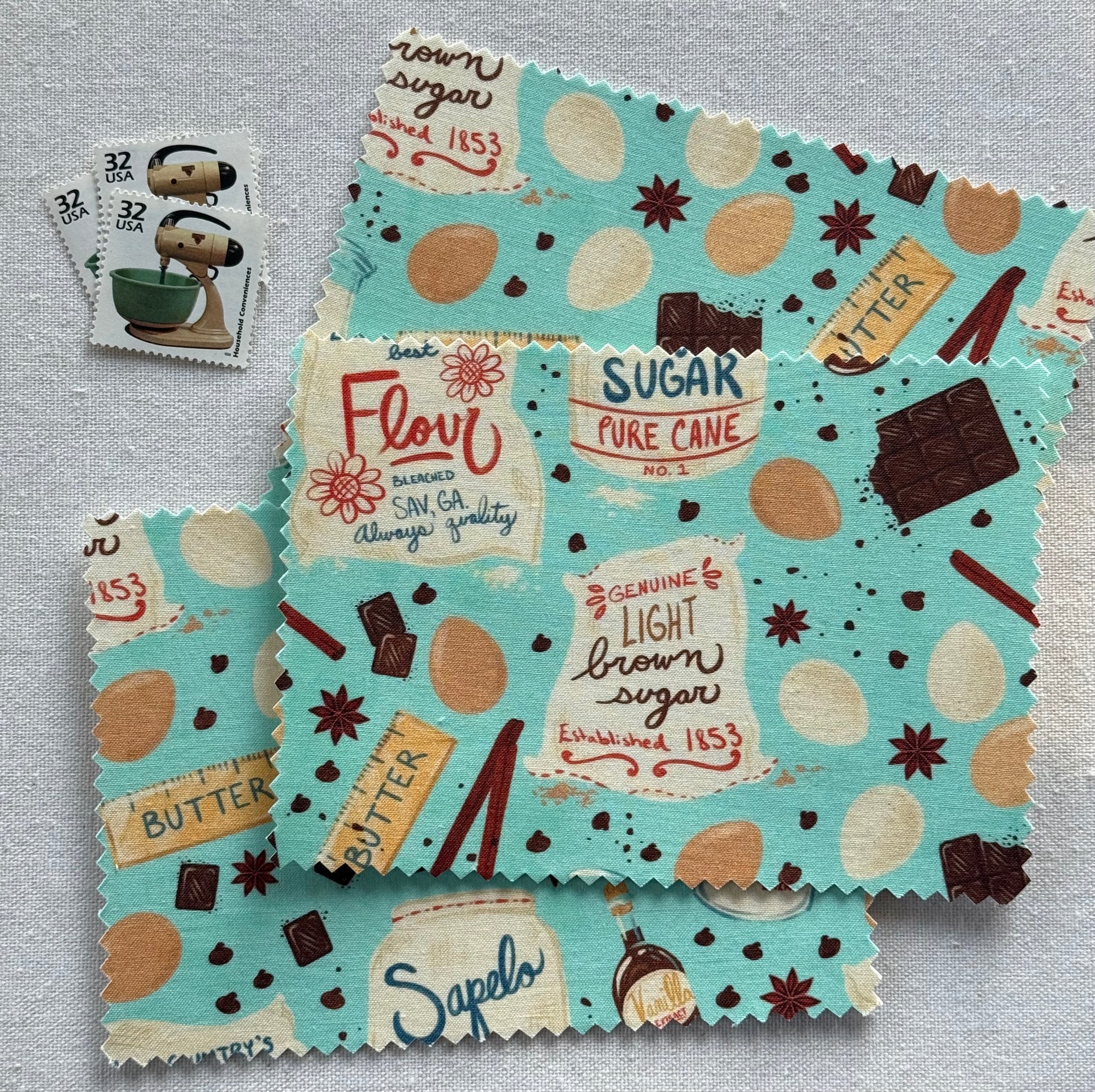 Retro Look Baking Ingredients Fabric Postcard