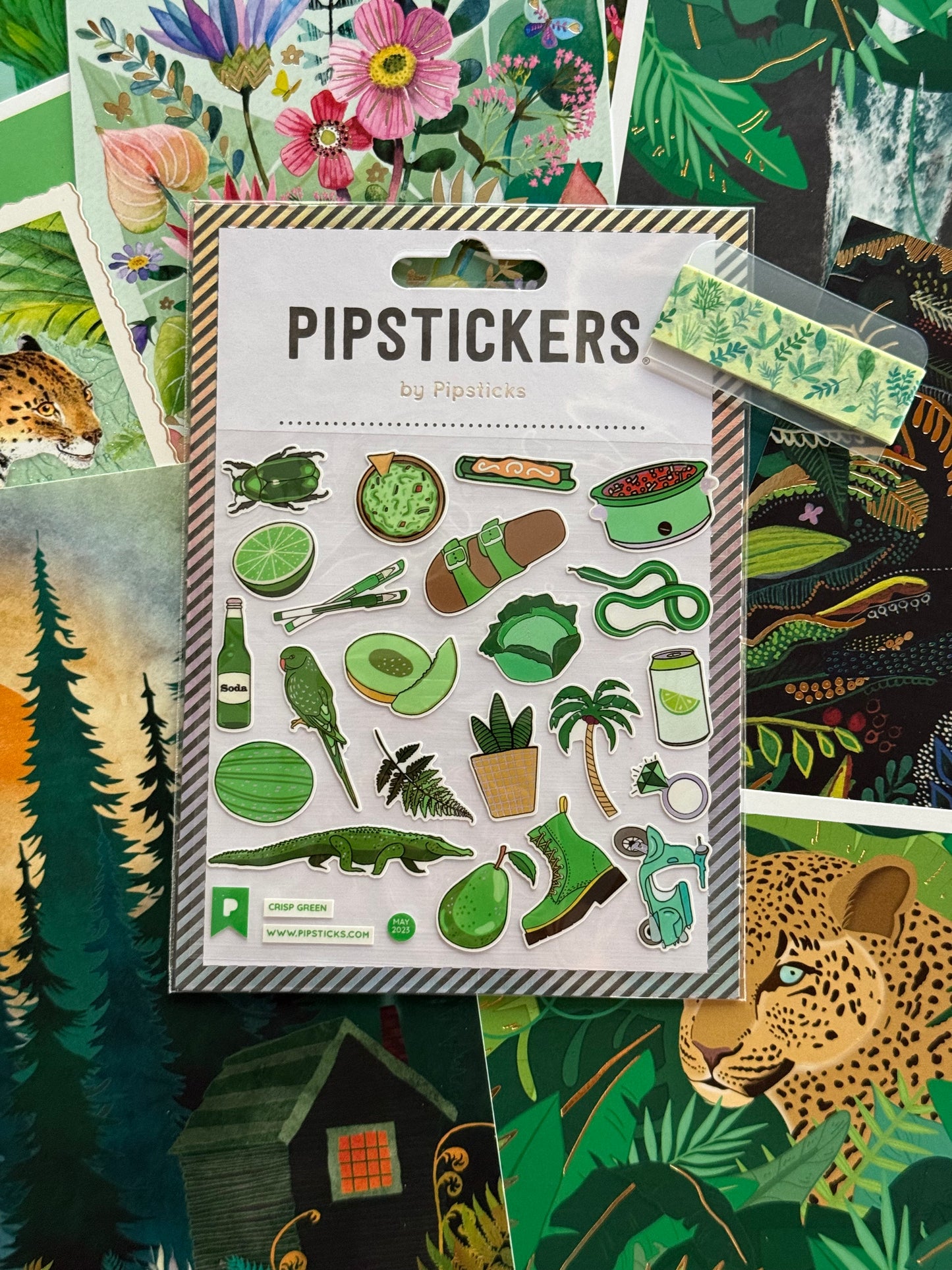 Shades of Green – Curated Postcard Pack with Stickers & Washi Tape
