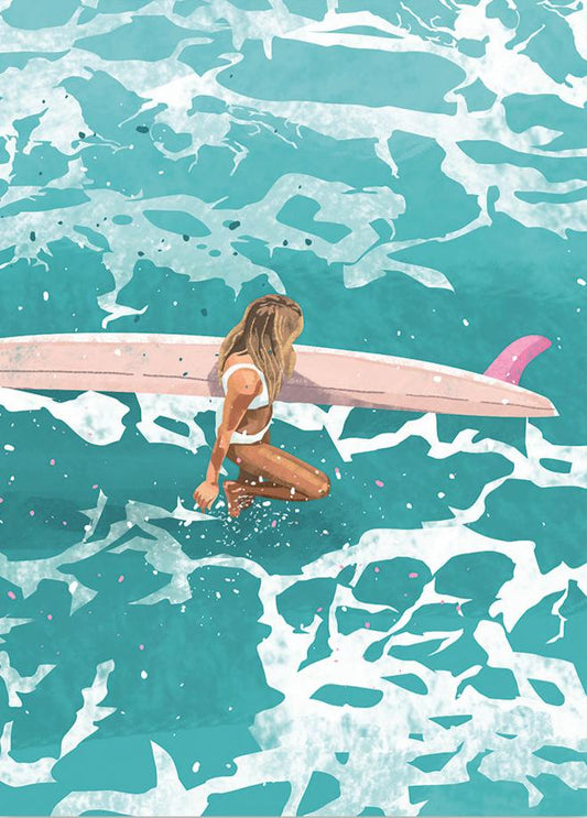 Hello Kaczi - Girl Going Surfing - Waves - Ocean - Postcard