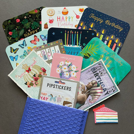 Birthday Postcard Pack - Mix of Premium Birthday Postcards and Stickers