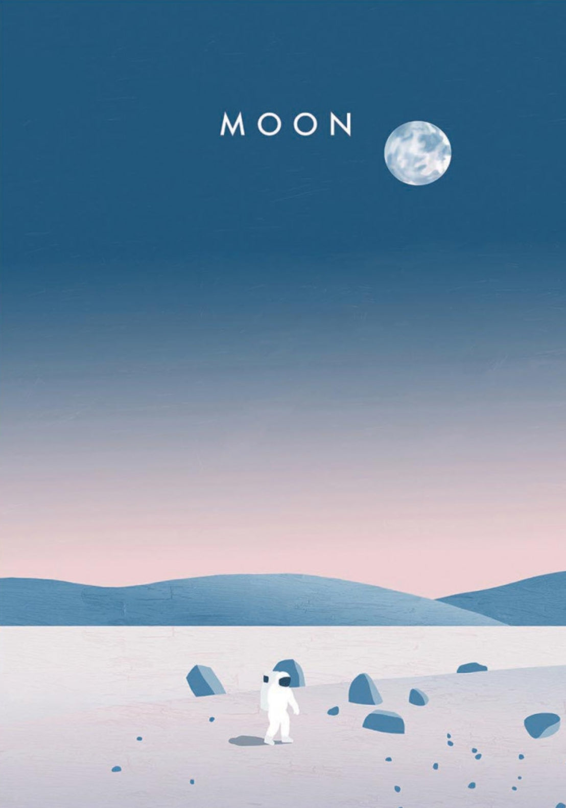 Moon Postcard by Katinka Reinke featuring an illustration of an astronaut on the moon with a gradient sky.