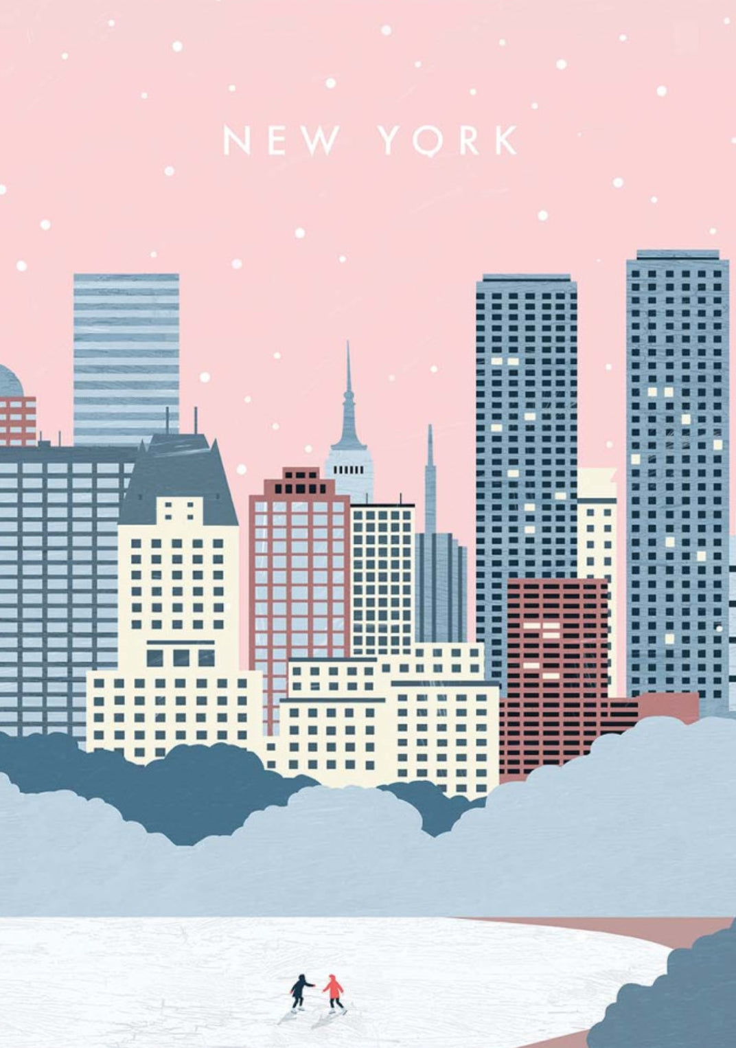 New York City Postcard by Katinka Reinke featuring people ice skating with the New York city skyline in the background