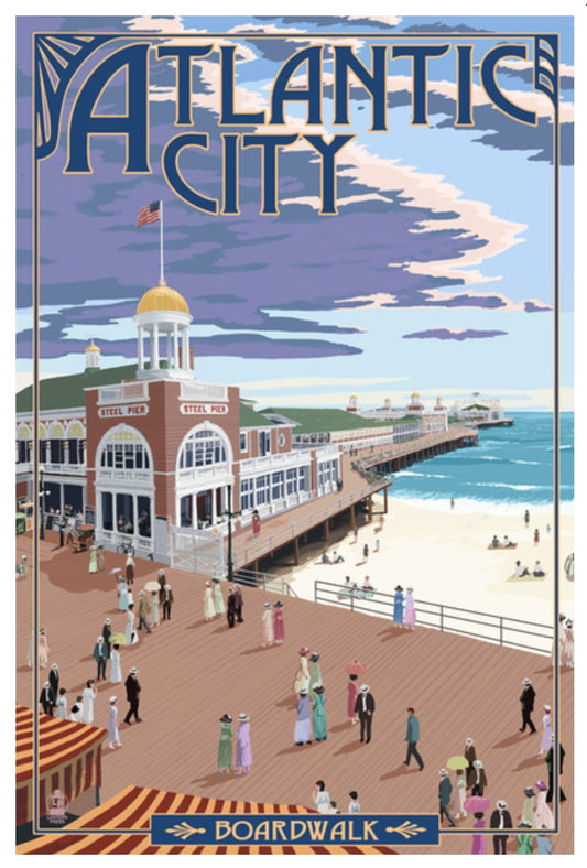 Lantern Press Postcard featuring an Atlantic City boardwalk scene.