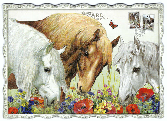 Auguri by Barbara Behr - Horses - Flowers - Postcard