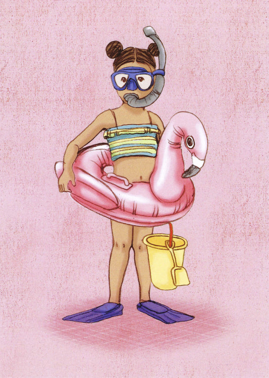 Belle & Boo - Flamingo Girl - Beach- Bucket - Snorkel - Postcard
