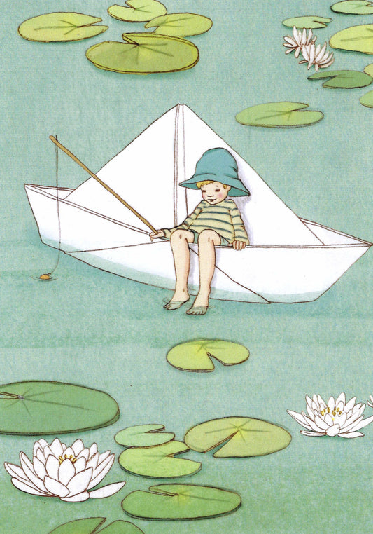 Belle & Boo - My Paper Boat - Boy - Pond - Postcard