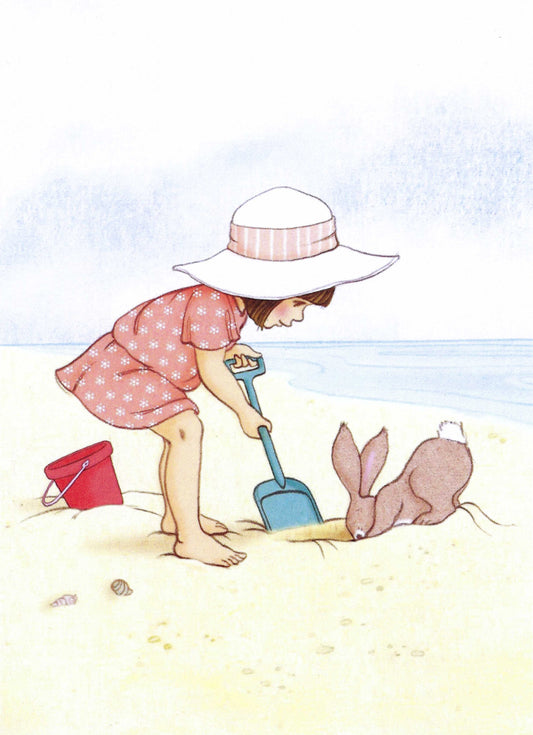 Belle & Boo -Seaside & Sandcastles - Girl - Beach - Bucket - Bunny - Postcard