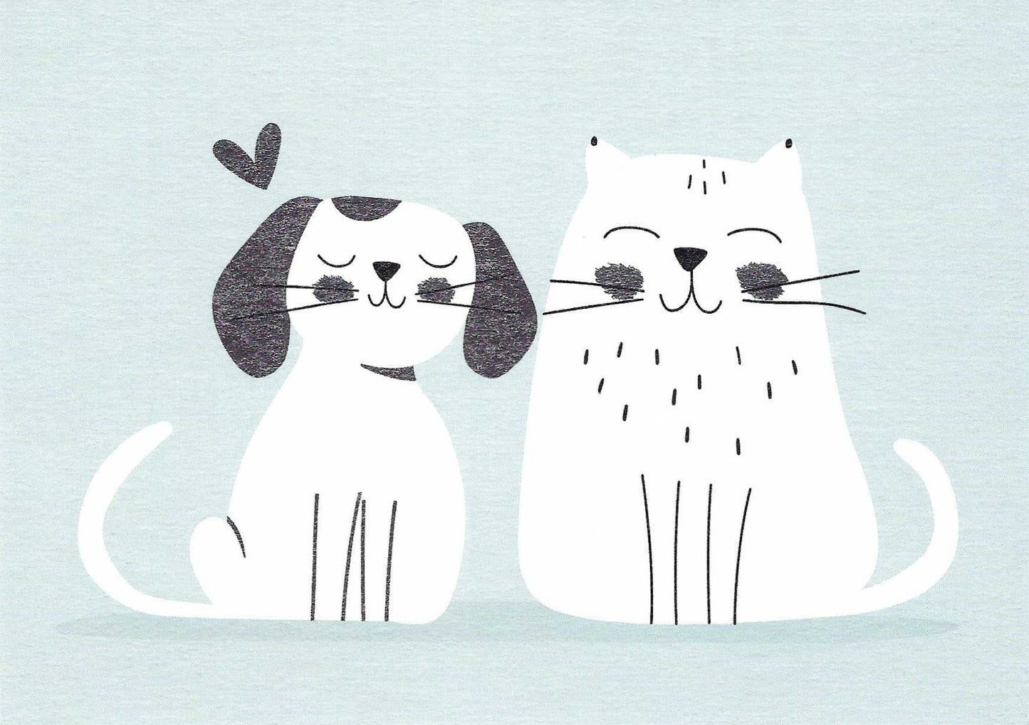 Dog and Cat Best Friends Postcard with foil details featuring an illustration of a dog and a cat on a light blue background