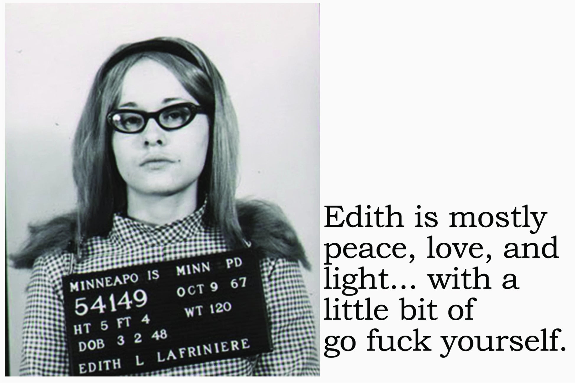 Big House Postcards, Edith Is Mostly Peace, Love and Light...With a Little Bit of Go Fuck Yourself - Three Sisters Design Co.