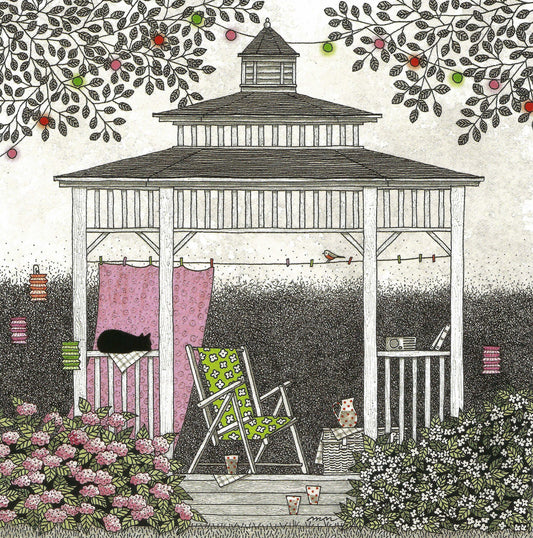 Black Cat in the Gazebo Postcard by Editions Titi Pinson