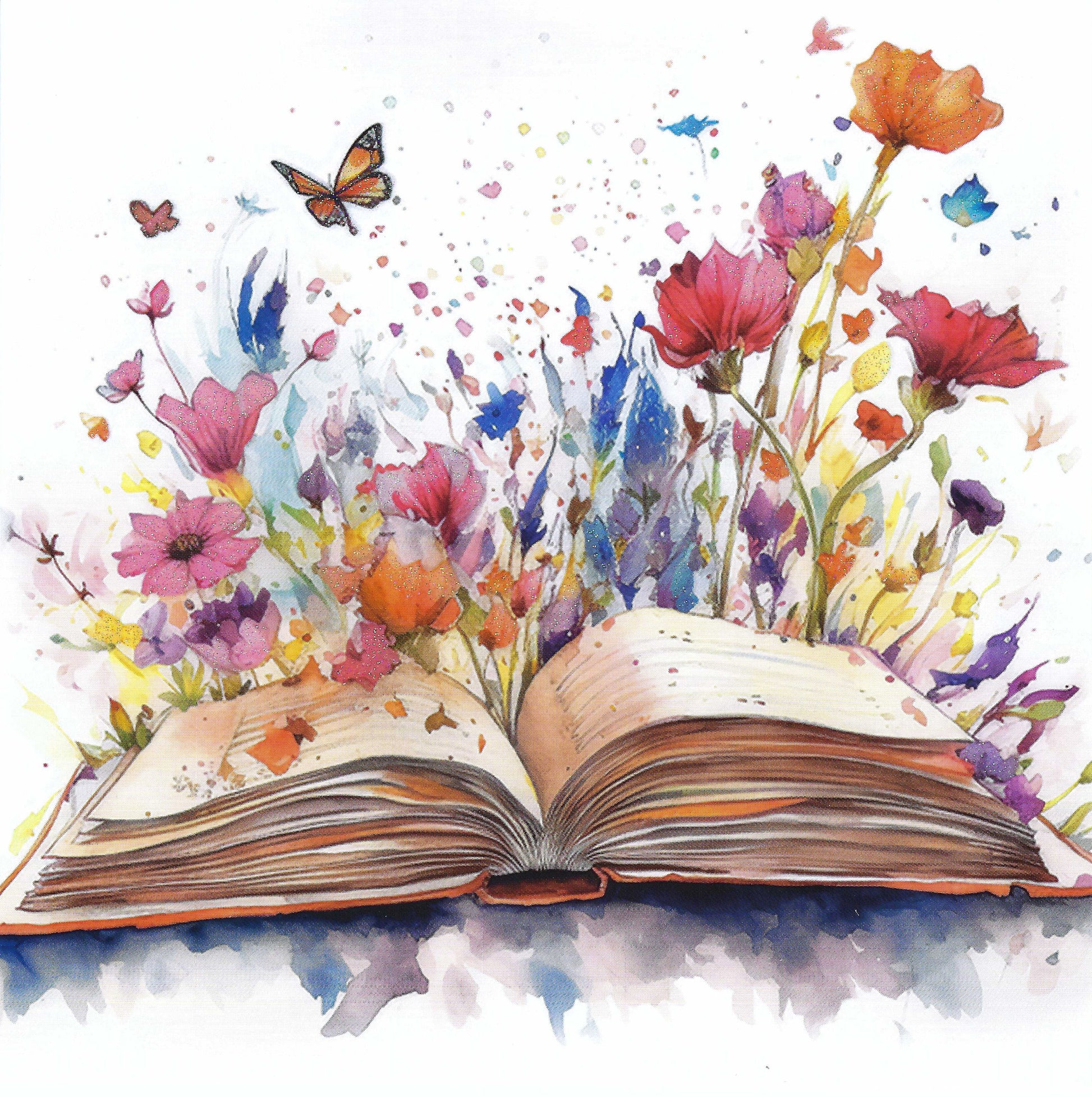 Book of Flowers Postcard by Edition Gollong  featuring an open book with colorful flowers and butterflies.