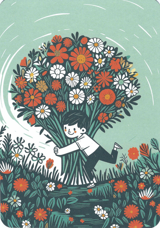 Bouquet of Flowers Postcard - Boy with Flowers - by Gutrath Verlag