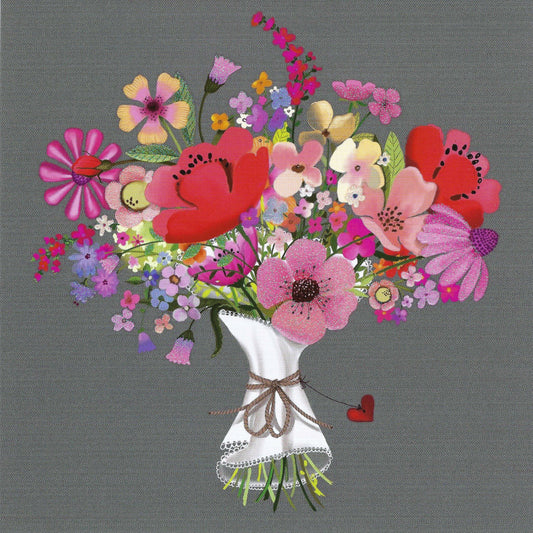 Bouquet of Flowers Postcard by Edition Gollong with glitter details. Illustrated by Sabina Comizzi. 