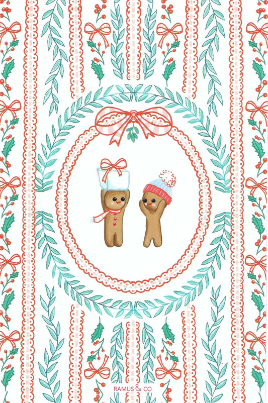 Bows, Sugar and Ginger Christmas Postcard by Ramus &amp; Company