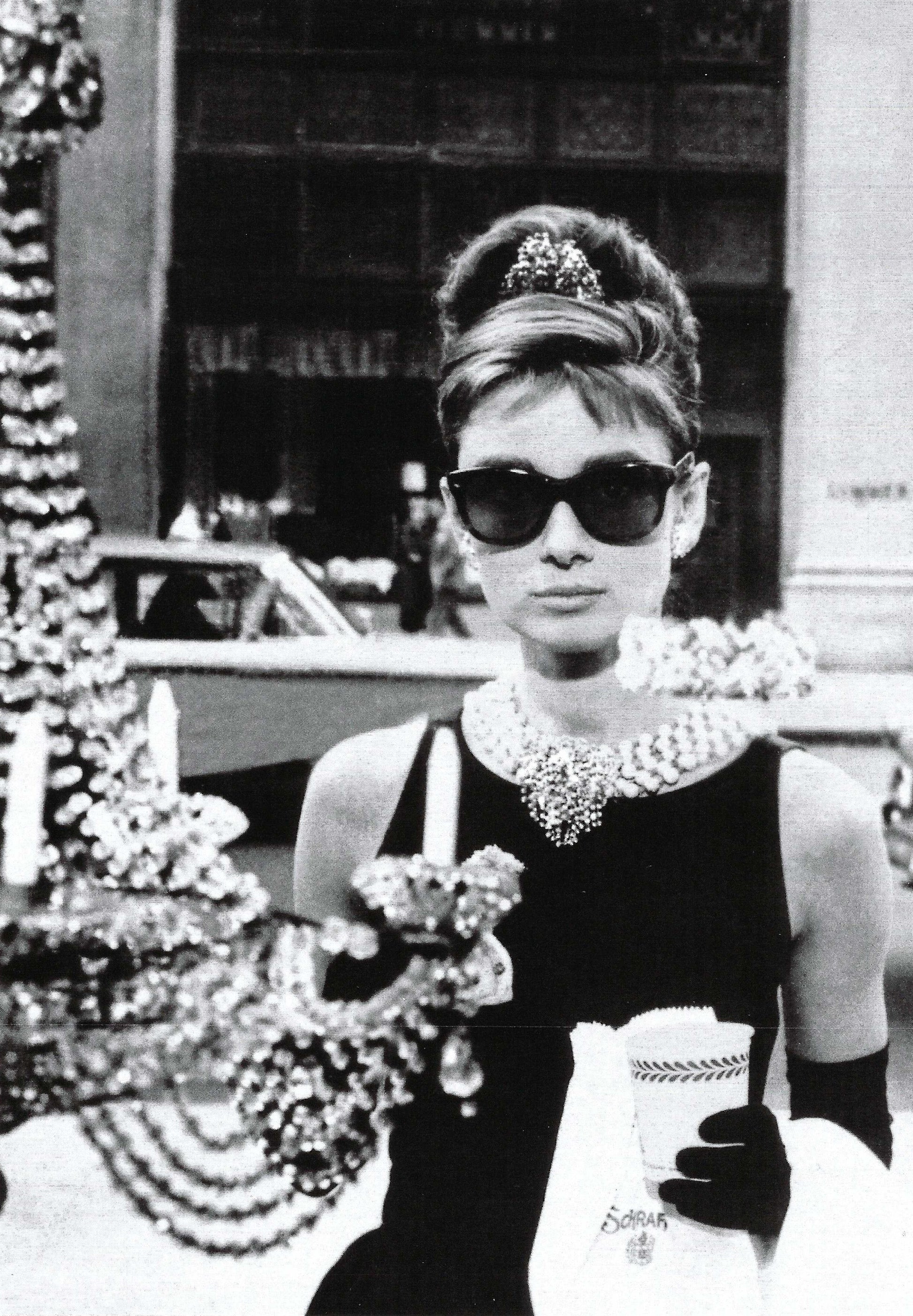 Black and white postcard featuring Audrey Hepburn in Breakfast at Tiffany’s—iconic film still from the Bettmann Archive, published by Catch Publishing, perfect for vintage collectors and Postcrossing.