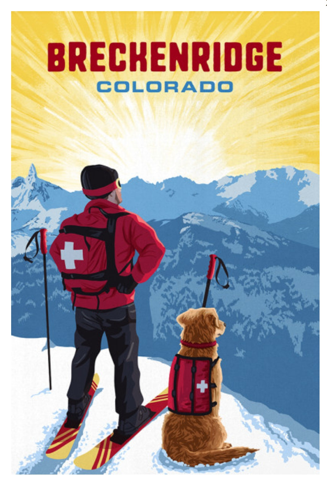 Breckenridge, Colorado Postcard - Ski Patrol with Avalanche Dog by Lantern Press