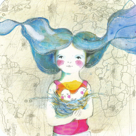 CODE CINQ - Peace - Girl - Chicks - Birds - Postcard
