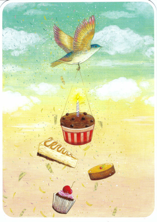 CODE CINQ - Jehanne Weyman - Birthday in the Sky - Bird - Cupcake - Sweets - Postcard