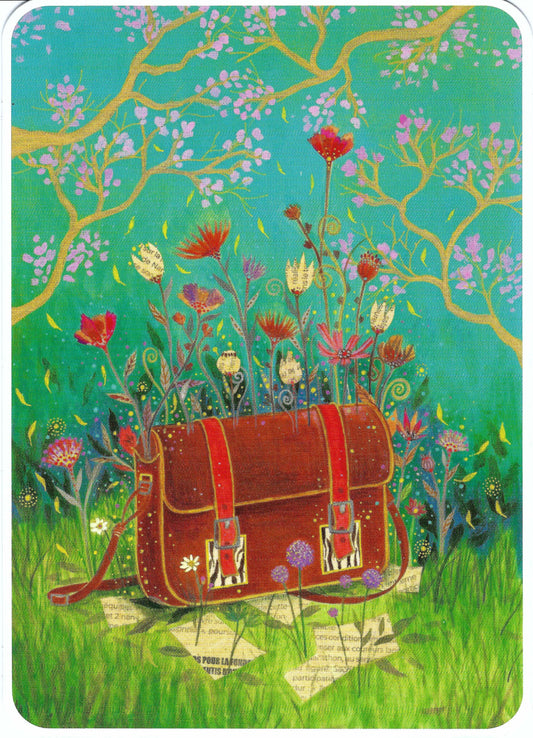CODE CINQ - Jehanne Weyman - Skipping School - Satchel - Flowers - Postcard