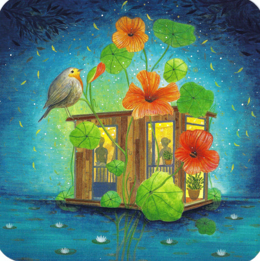 CODE CINQ - Jehanne Weyman - Sweet Night - Bird - Flowers - House - Lake - Postcard