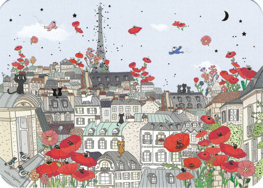 Cartes d' Art - Paris Poppies - Cats - Postcard with gold foil details
