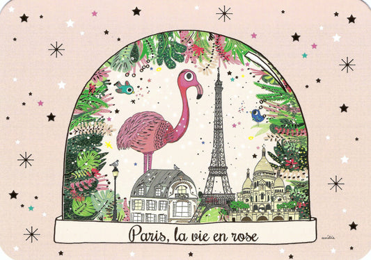 Cartes d'Art  - Pink Flamingo - Paris - La Vie En Rose - France - Postcard with foil details