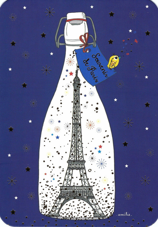 Cartes d'Art - Eiffel Tower - Bottle - Souvenir - Paris - France - Postcard with foil details