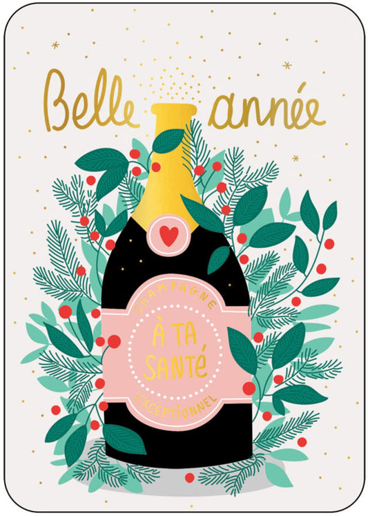 Cartes d'Art Postcard - Champagne - Belle Annee - Happy New Year - Cheers - Postcard with foil details