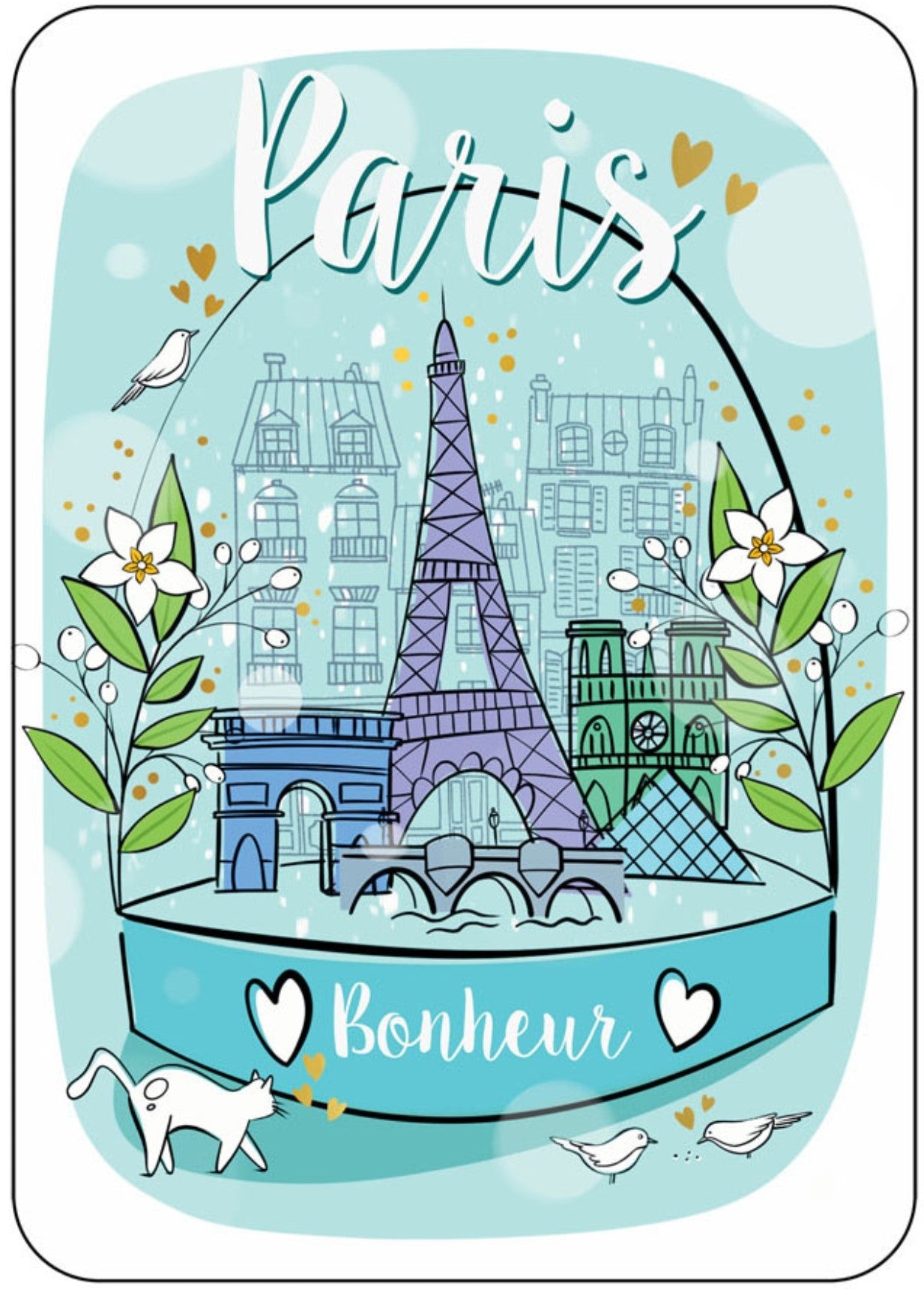 Cartes d'Art - Paris - France - Eiffel Tower - Notre Dame - Arc de Triomphe - Louvre -Postcard with foil details