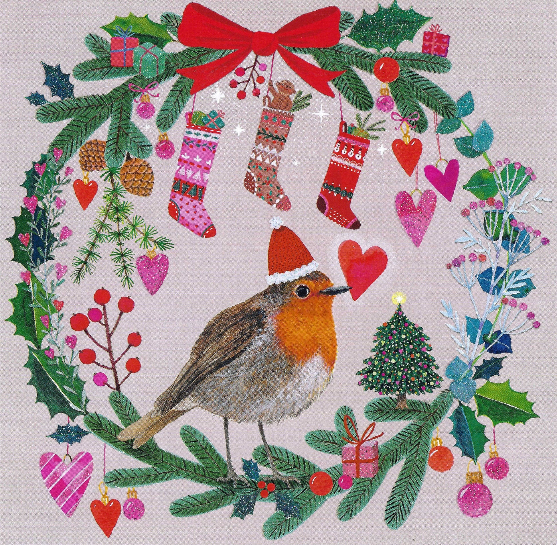 Christmas Robin Postcard by Mila Marquis - Edition Gollong with glitter details
