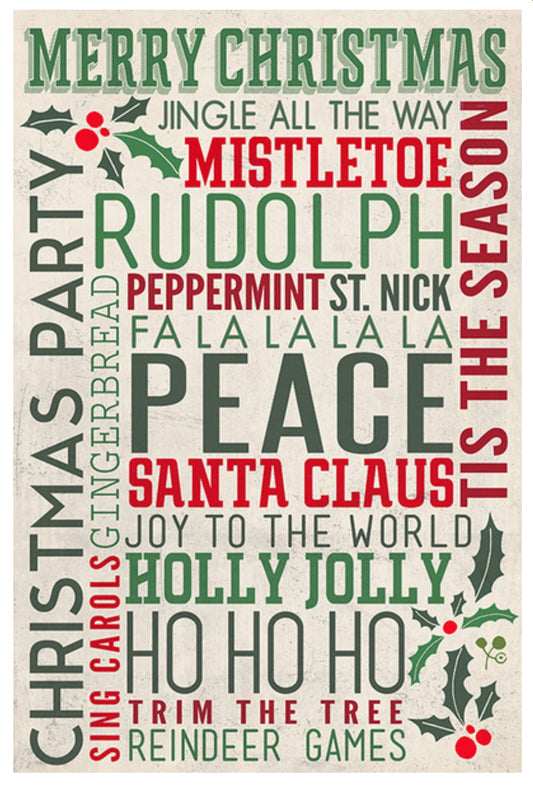 Christmas Typography Postcard by Lantern Press perfect for Postcrossing, Postcard Swaps or collecting