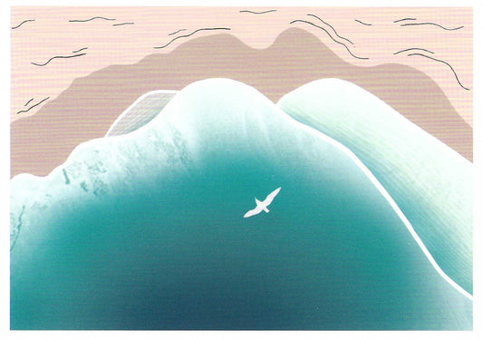 Coastal Daydream Postcard with foil details by Editor - Art of Emotion featuring a pretty beach shoreline with a seagull flying above