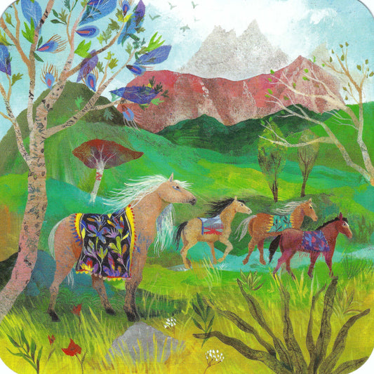Code Cinq - Izou - Horse - Horses - Mountains - Postcard