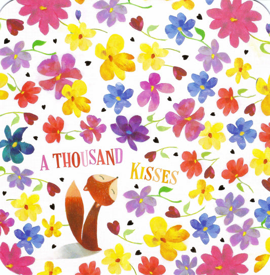 Correspondances - Fox - Flowers - Gold Foil Hearts - A Thousand Kisses - Postcard