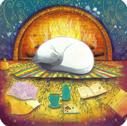 CODE CINQ - Jehanne Weyman - Cat - Journal - Coffee - Fireplace -Postcard