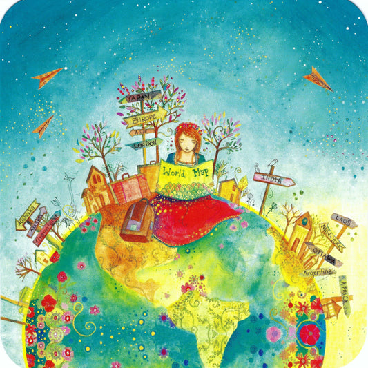 Correspondances -Jehanne Weyman - World Map - World Traveler - Destination Arrow Signs - Postcard