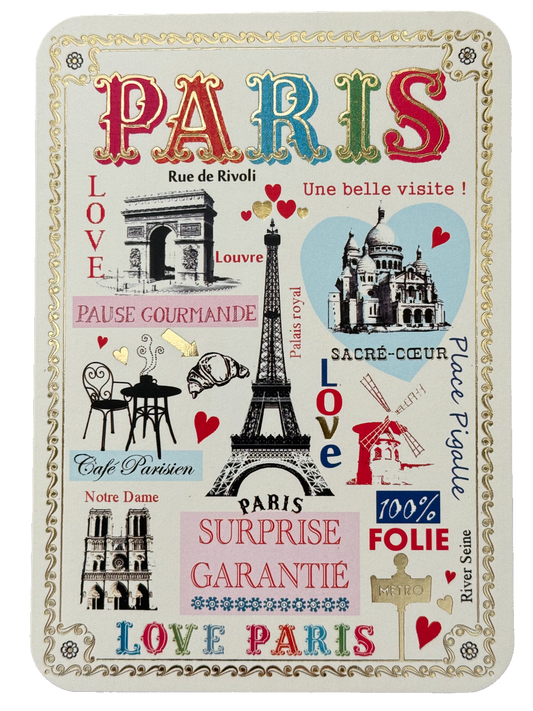 Paris Love Postcard by Corinne Demuynck - Cartes d'Art with Paris landmarks and gold foil details