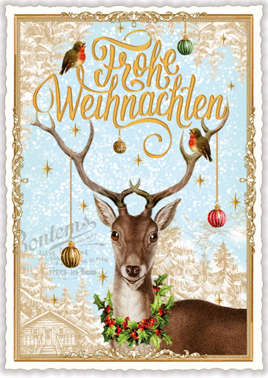 Christmas Postcard – Deer with Birds by Edition Tausendschön