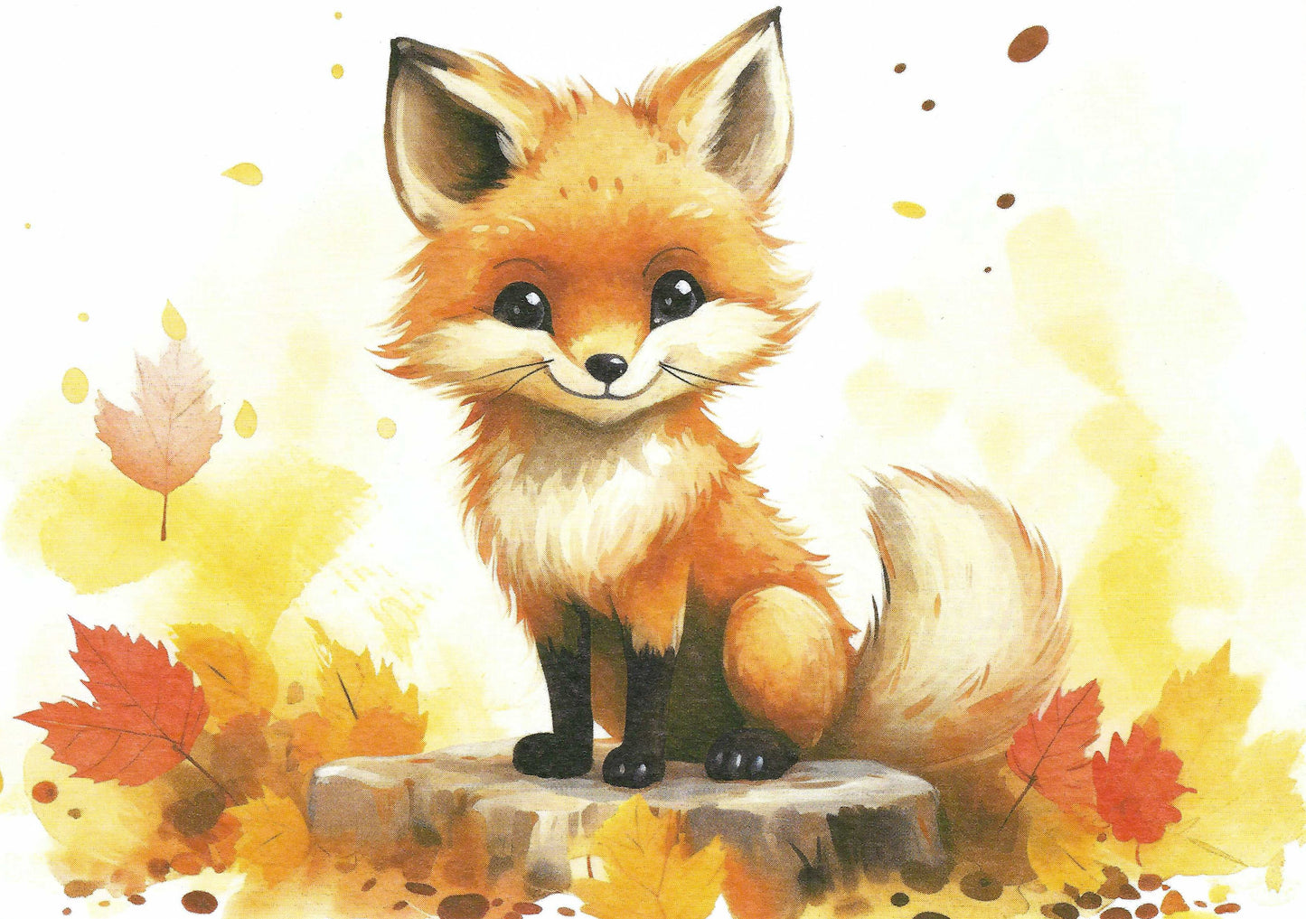 Edition Gollong - Fox - Cute Fox - Leaves - Postcard