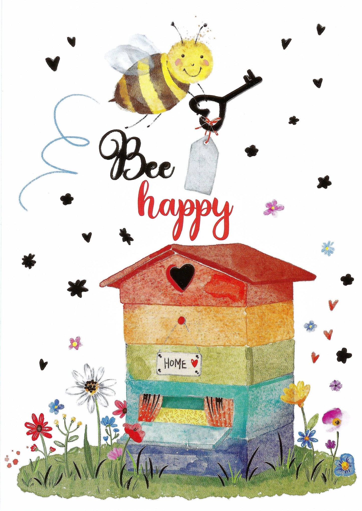 Edition Gollong - Carola Pabst - Bee - Bee Happy - Bee Hive - Flowers - Gold Foil Hearts - Postcard