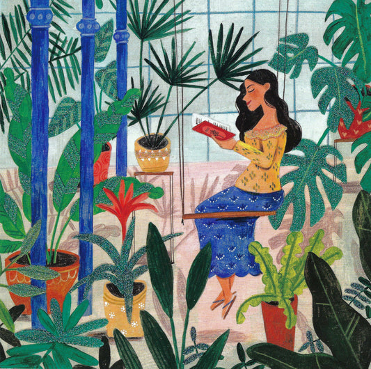 Edition Gollong - Woman Reading - Book - Plants - Postcard
