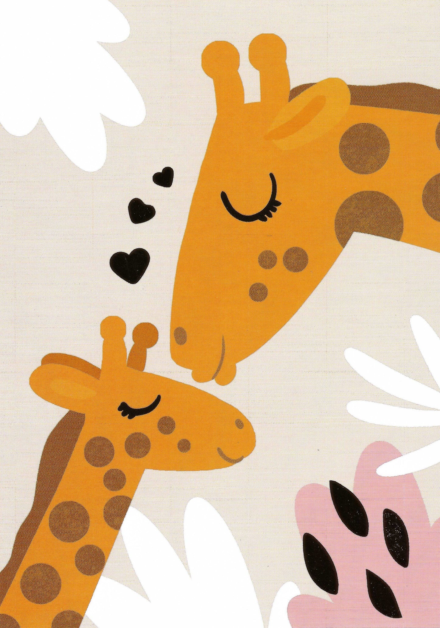 Edition Gollong - Giraffe - Giraffe Calf - Gold Foil Hearts and Leaves - Postcard